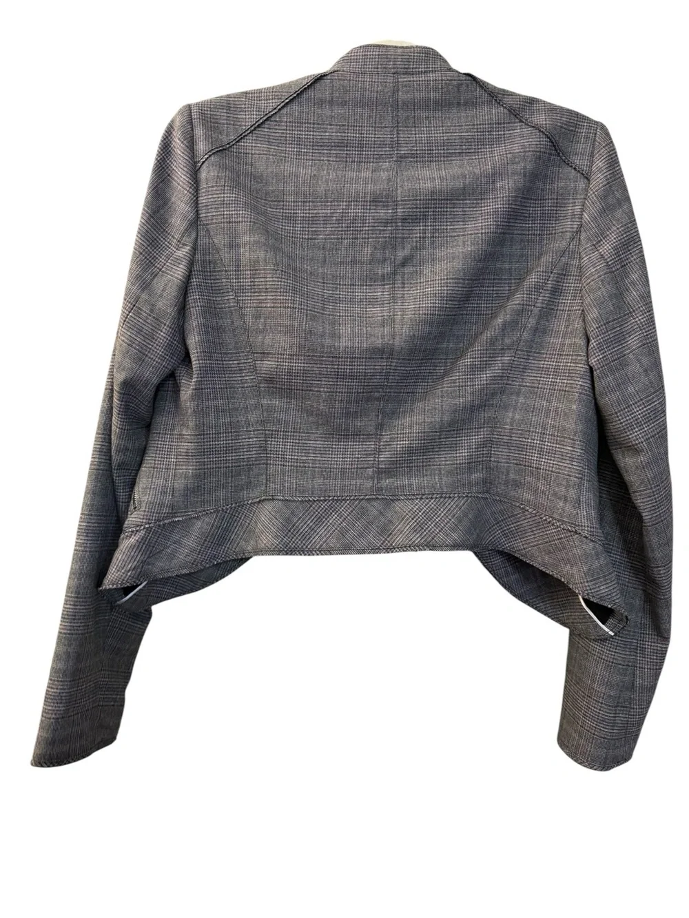 White House Black Market Gray Plaid Moto Jacket Cropped Zip Blazer Women’s Size